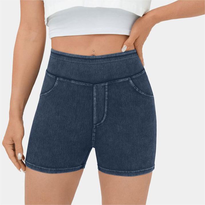 Comfortable high waist denim yoga shorts for workouts