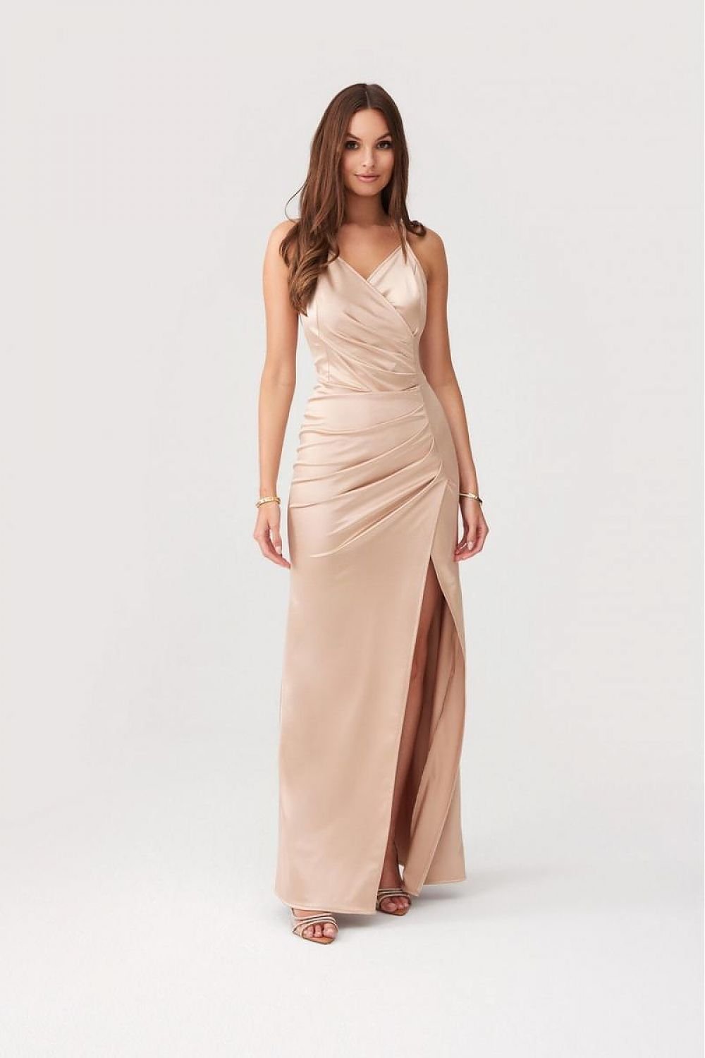 pink maxi side slit long dress view 24