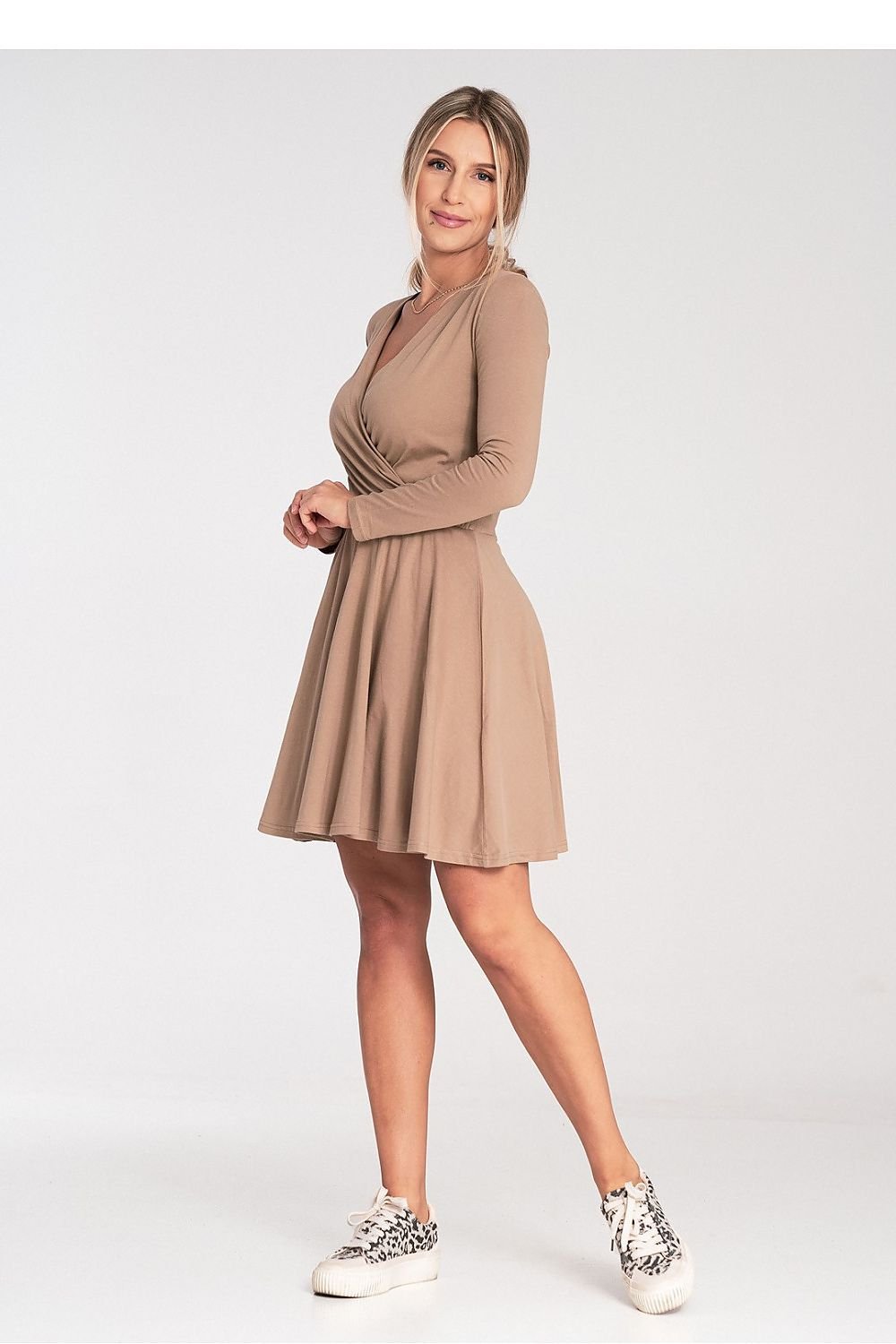 grey flared long sleeve day dress view 8