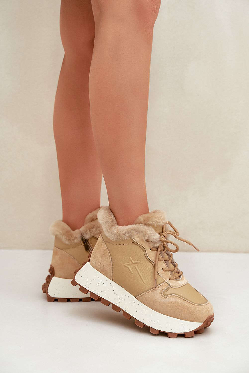 beige lace sport shoes detail view
