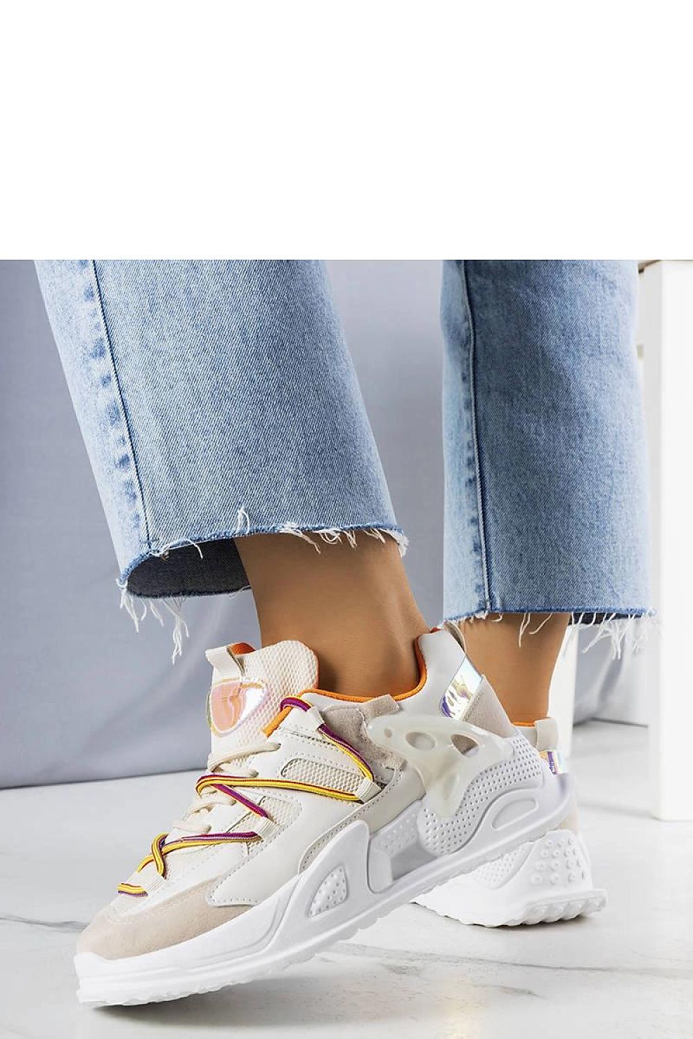 beige lace sneakers detail view