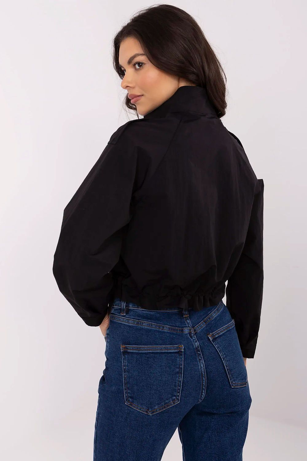 black long sleeve mini jacket detail view