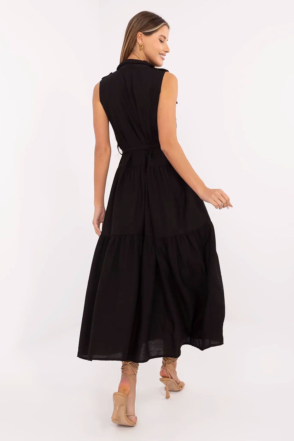 brown flared belted day dress view 13