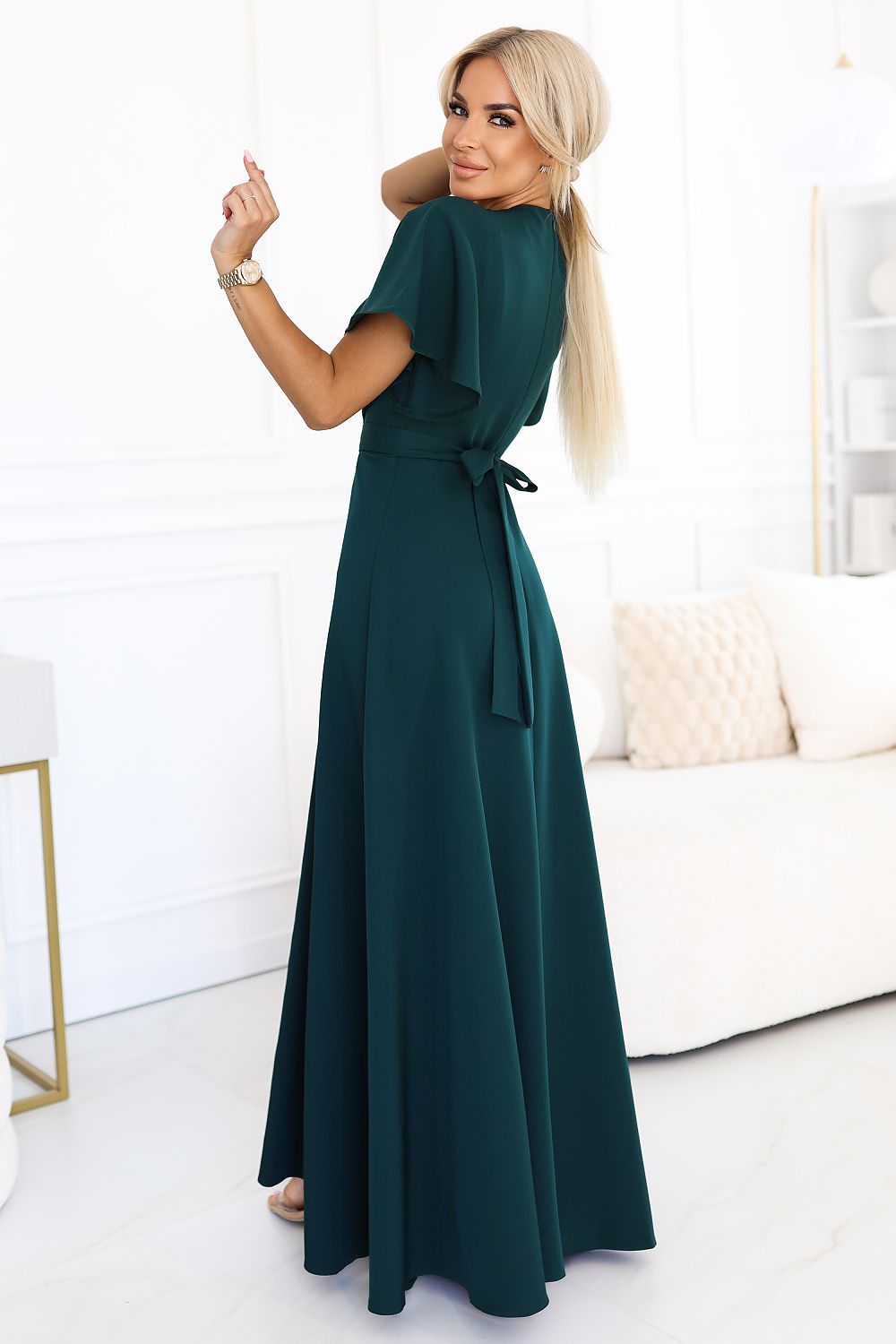 black wrap belted long dress view 16