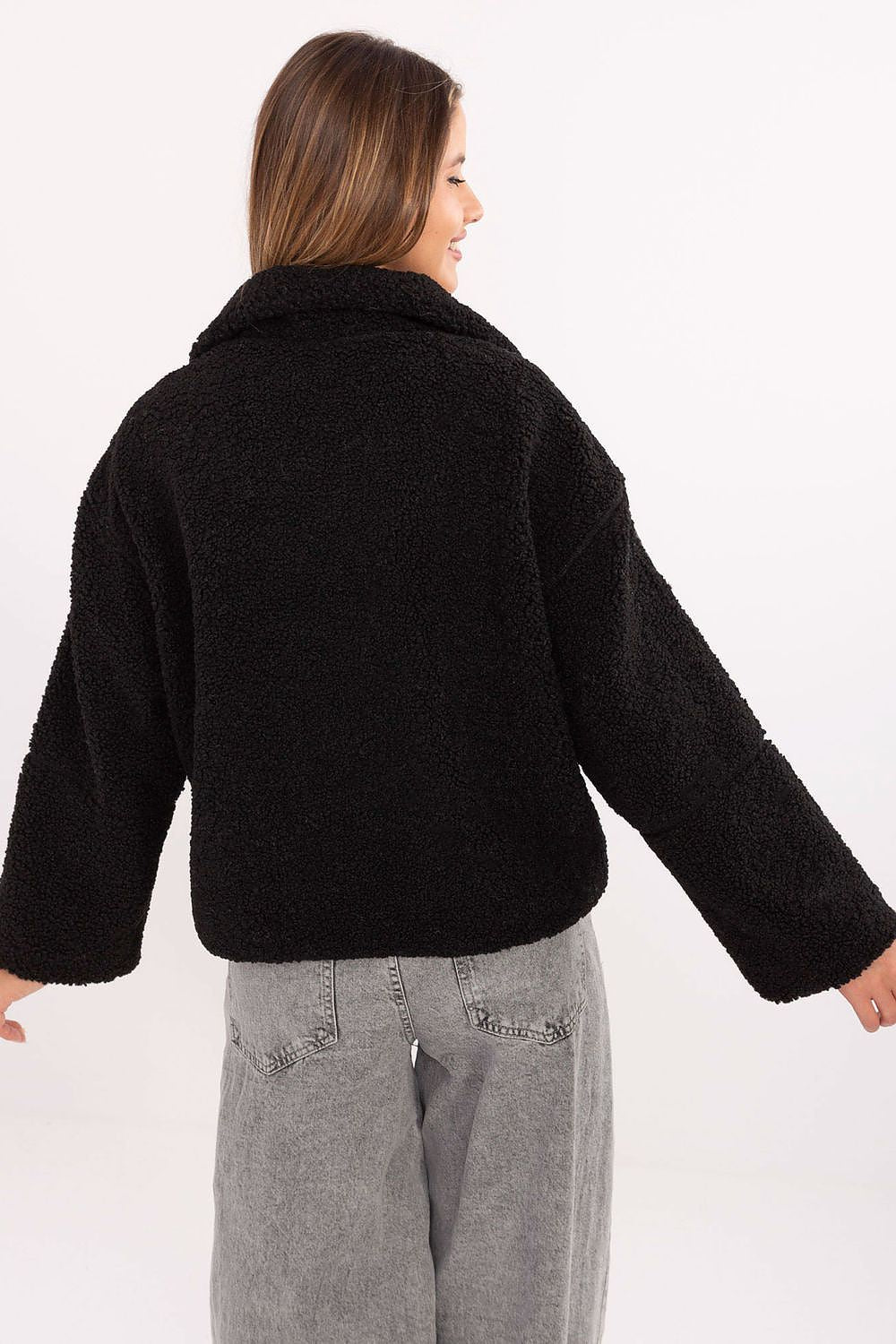 black long sleeve jacket detail view