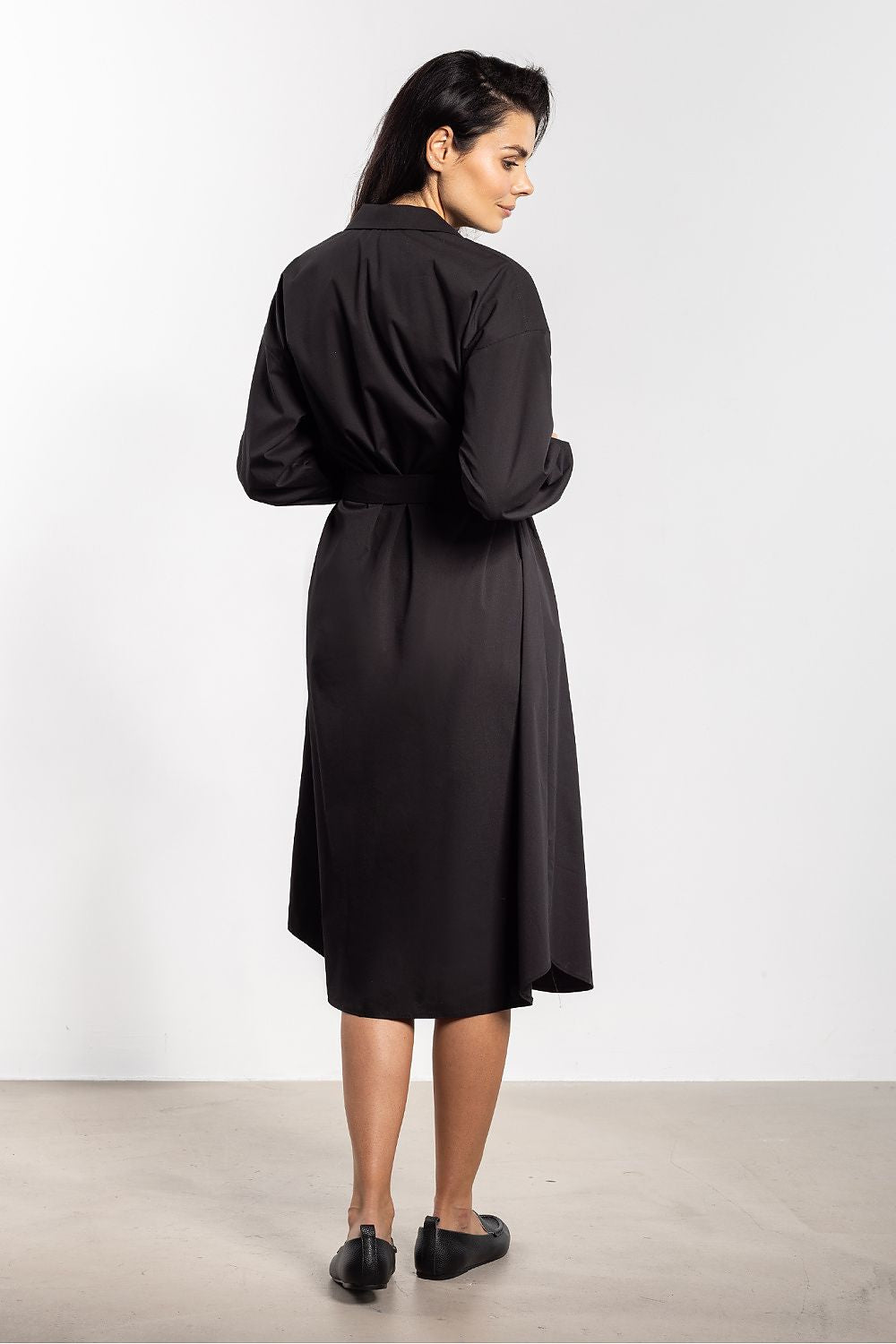 green long sleeve midi elegant green long sleeve midi dress with classic shirt silhouette view 9