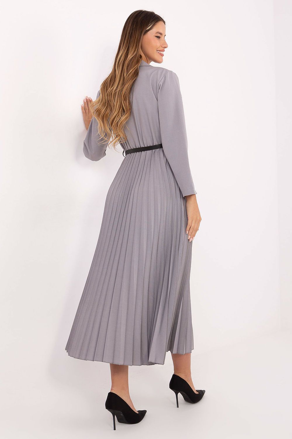 brown pleated flared elegant brown pleated flared maxi dress with classic sailor collar for stylish occasions view 21