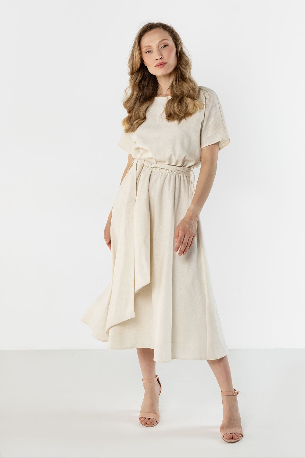 green flared short sleeve day dress view 15