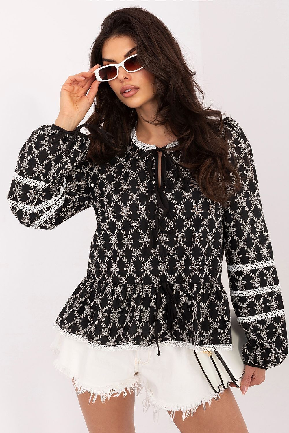 black lace ruffle blouse back view