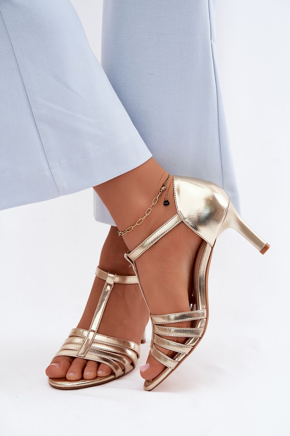 Women's Beige and Yellow Faux Leather Heeled Sandals view 6