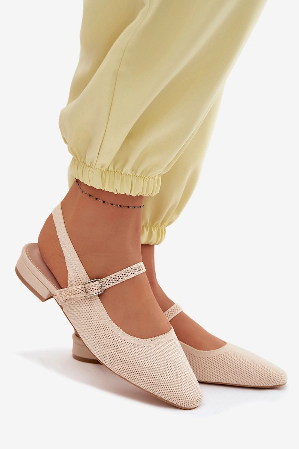Women's Beige Fabric 2 Cm Heel Sandals back view