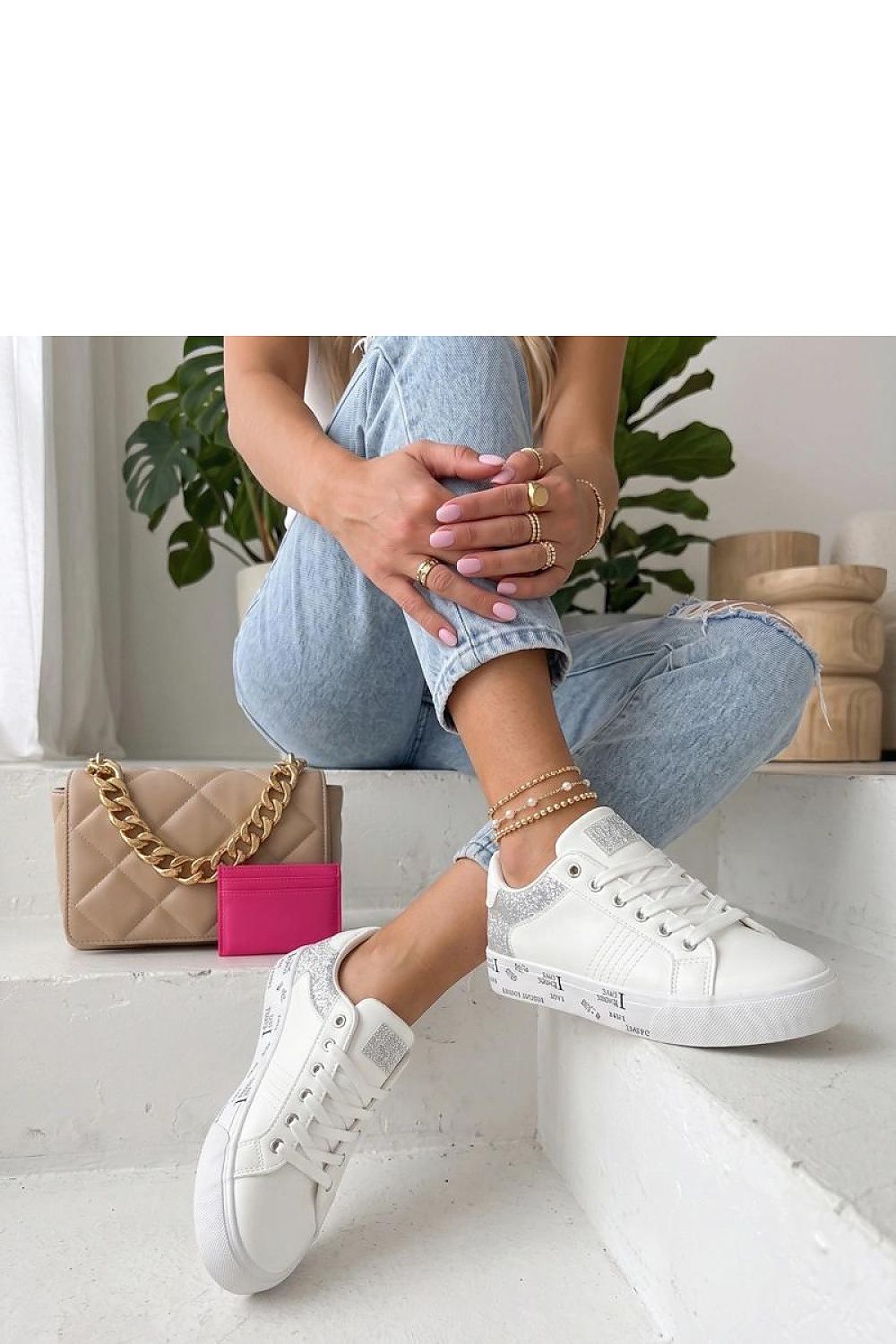 Women's Black and White Faux Leather Platform Sneakers back view