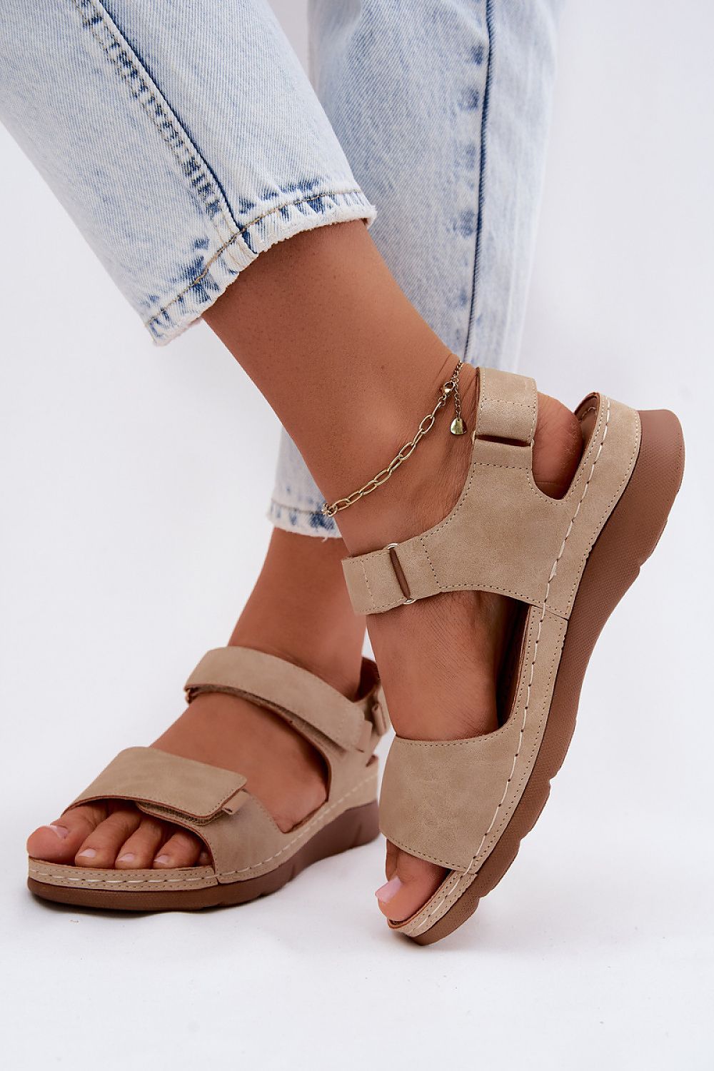 Women's White, Yellow, and Beige Faux Leather 5 Cm Heel Wedge Sandals view 9
