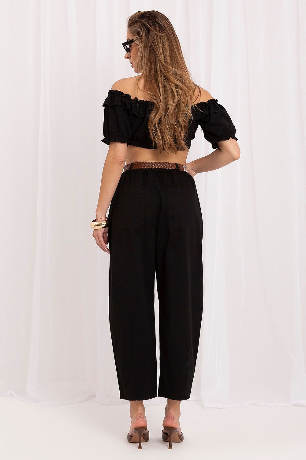 Women's Navy Blue and Black Easy-fit Elastic Detail Women Trousers view 6