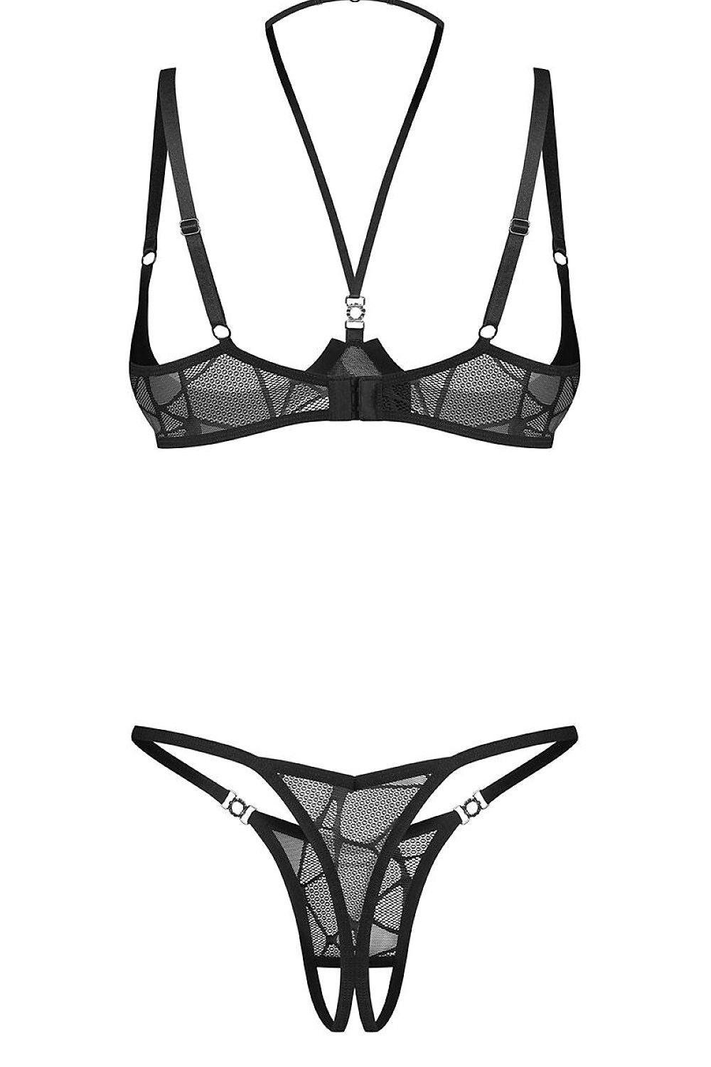 Women's Black Strap Detail Sexy Set back view