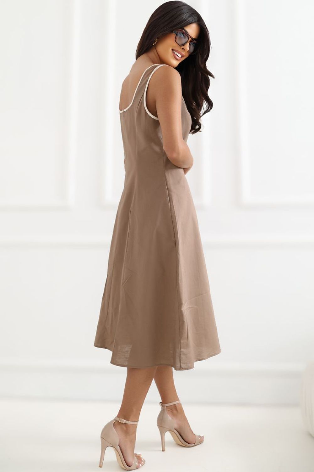 Women's Navy Blue and Brown Strap Detail Daydress view 6