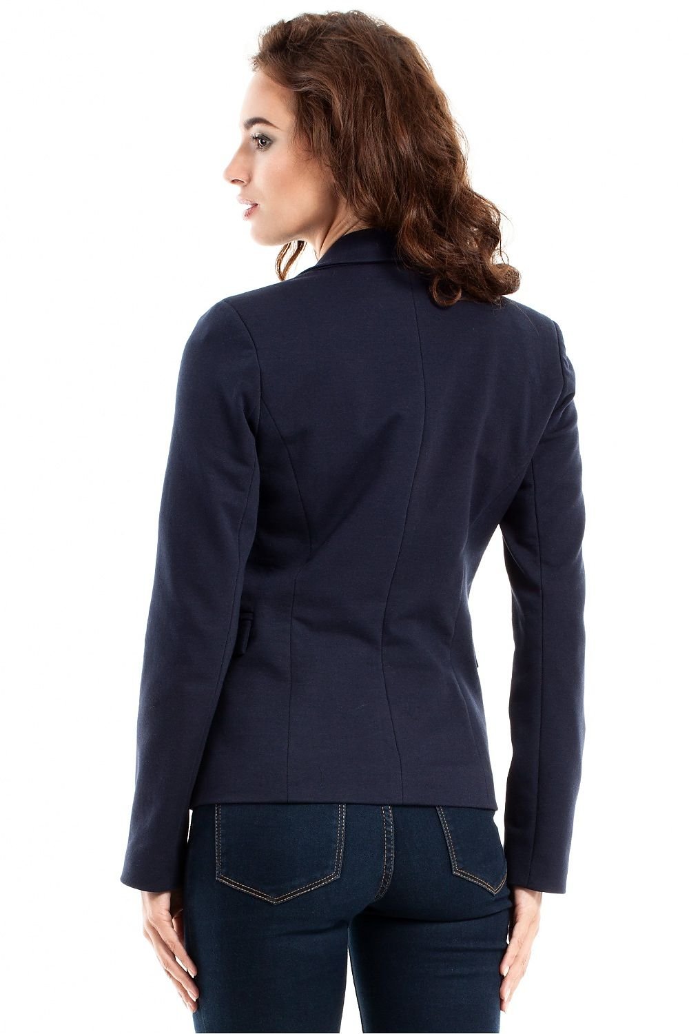 elegant navy blue fitted cotton jacket with rolled sleeves – versatile and stylish detail view