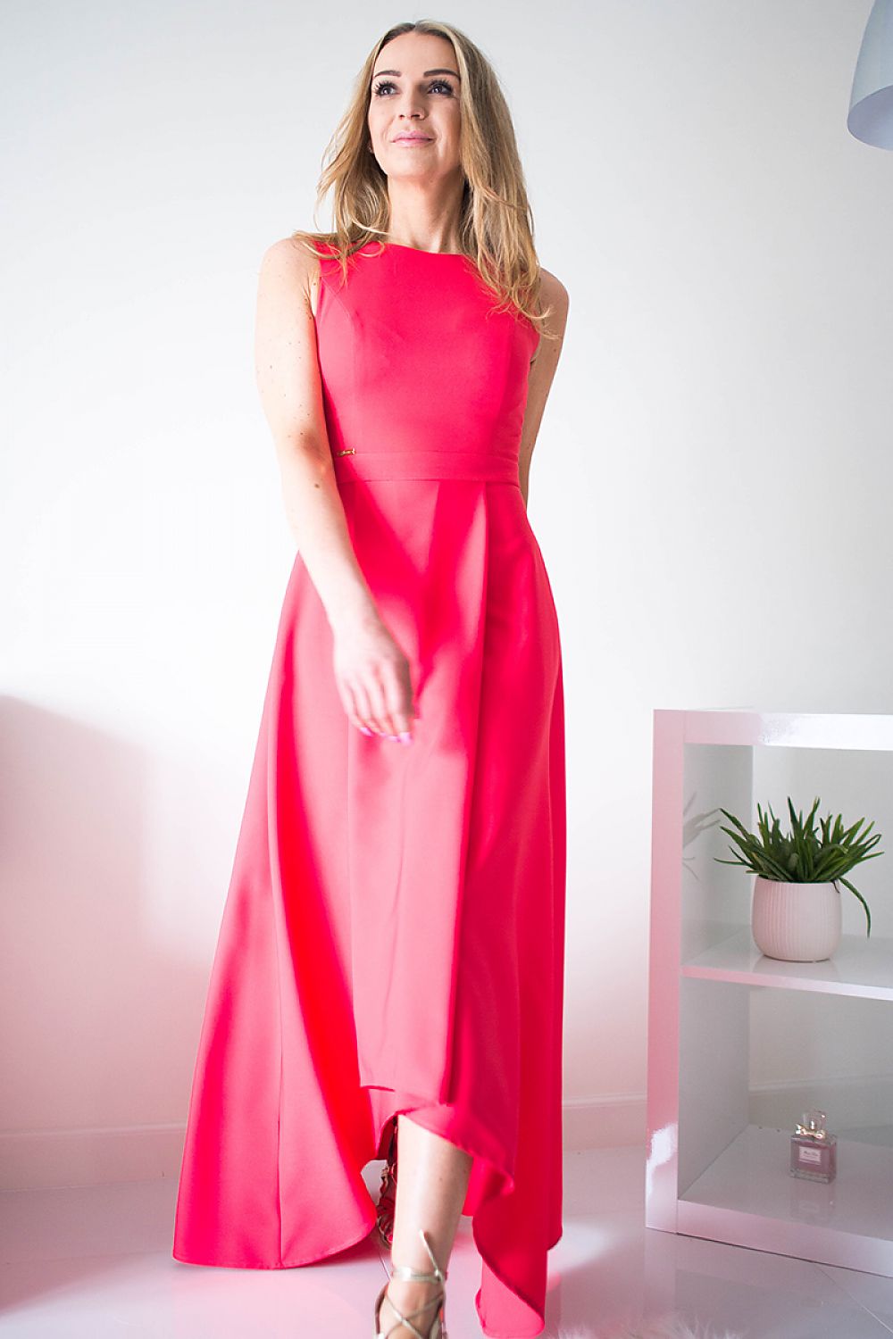 pink maxi cocktail dress front view