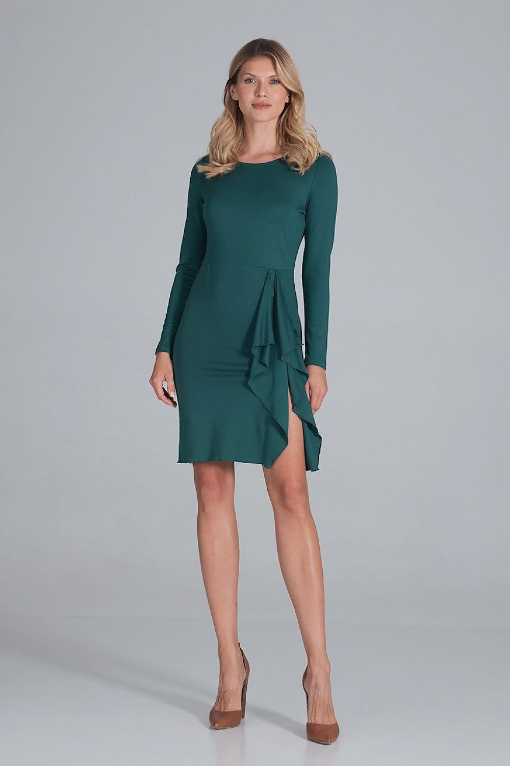 green long sleeve cocktail dress back view