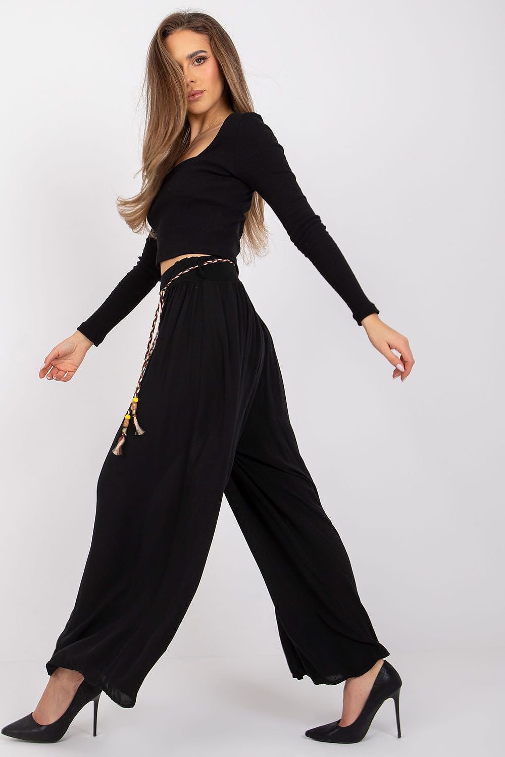 belted black belted women trousers alternate angle