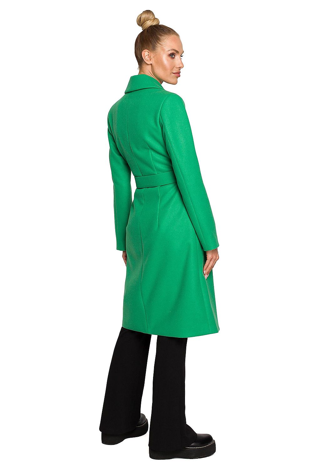green belted coat detail view