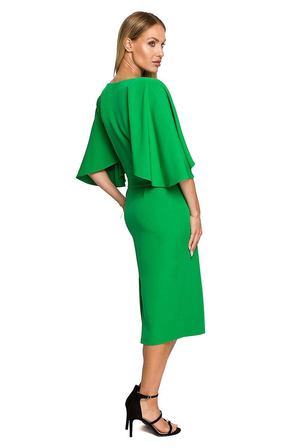 green ruffle cocktail dress alternate angle