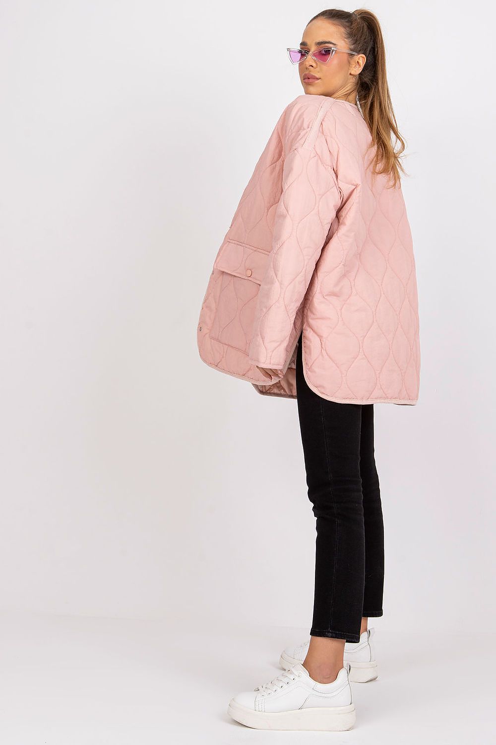 pink long sleeve jacket detail view