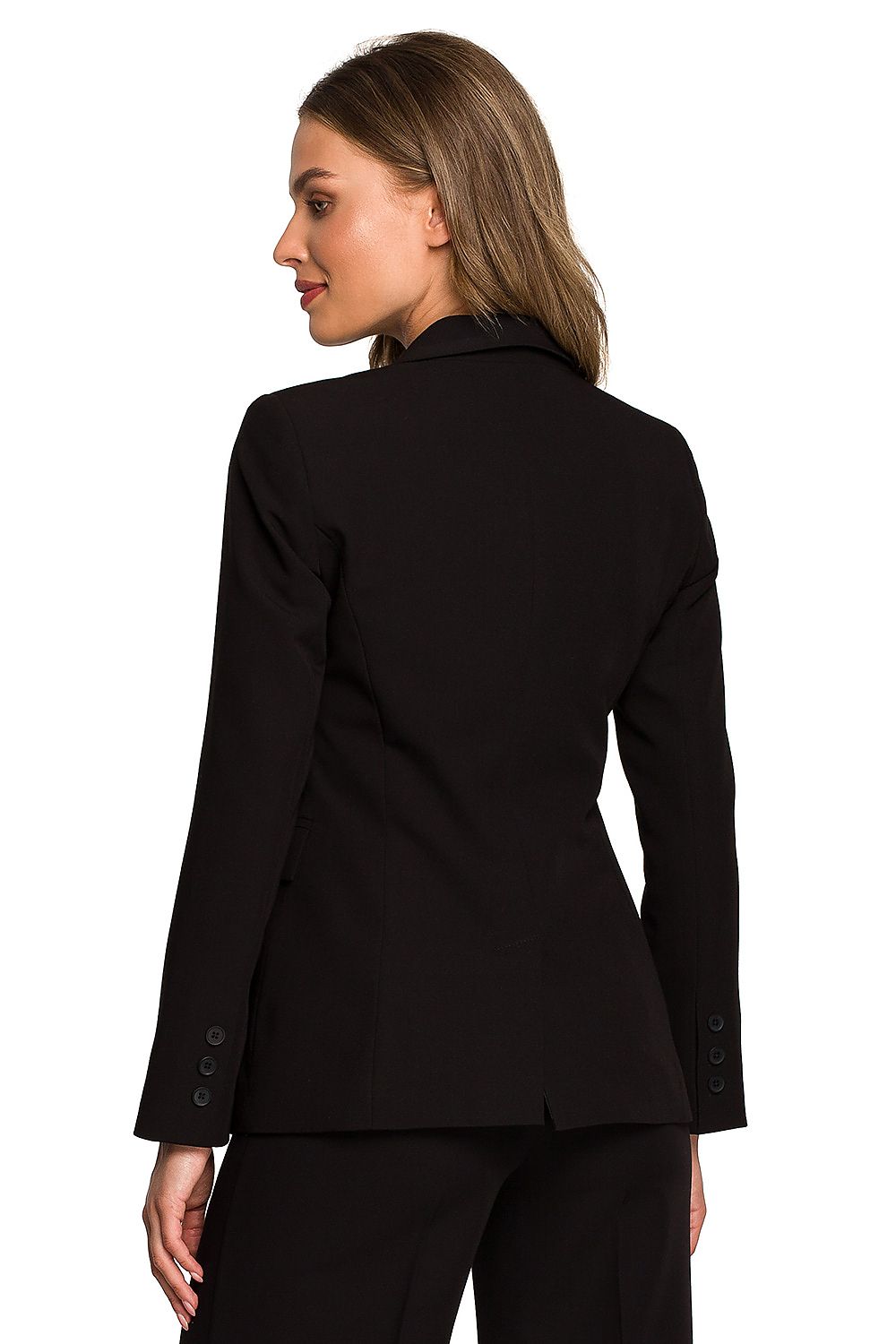 elegant black jacket for men – classic one-button waist design, fully lined, versatile & stylish detail view