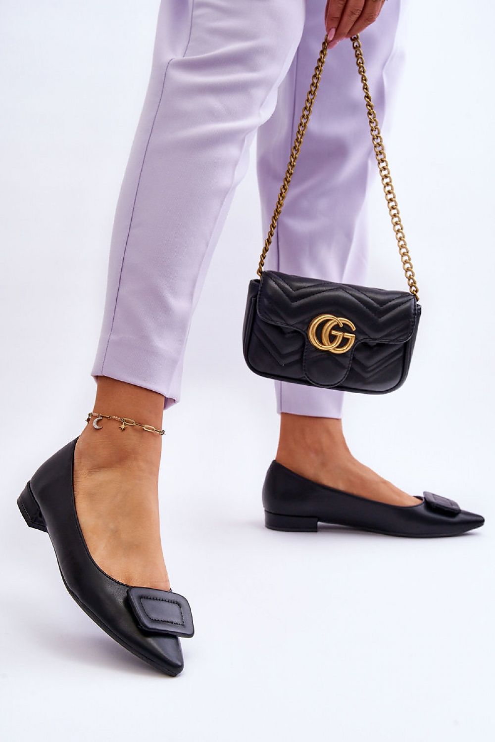 black ballet flats detail view