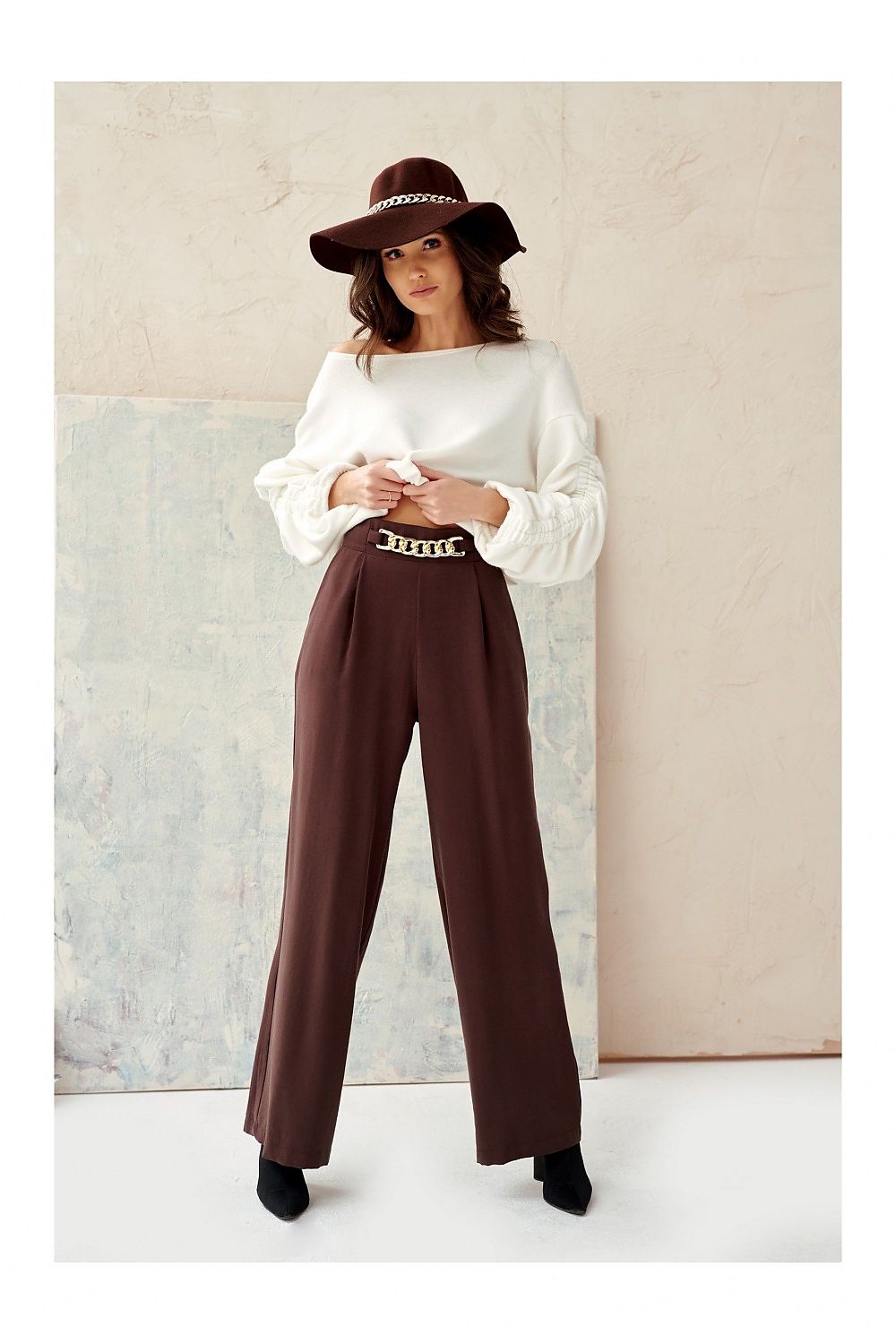 belted brown belted women trousers front view
