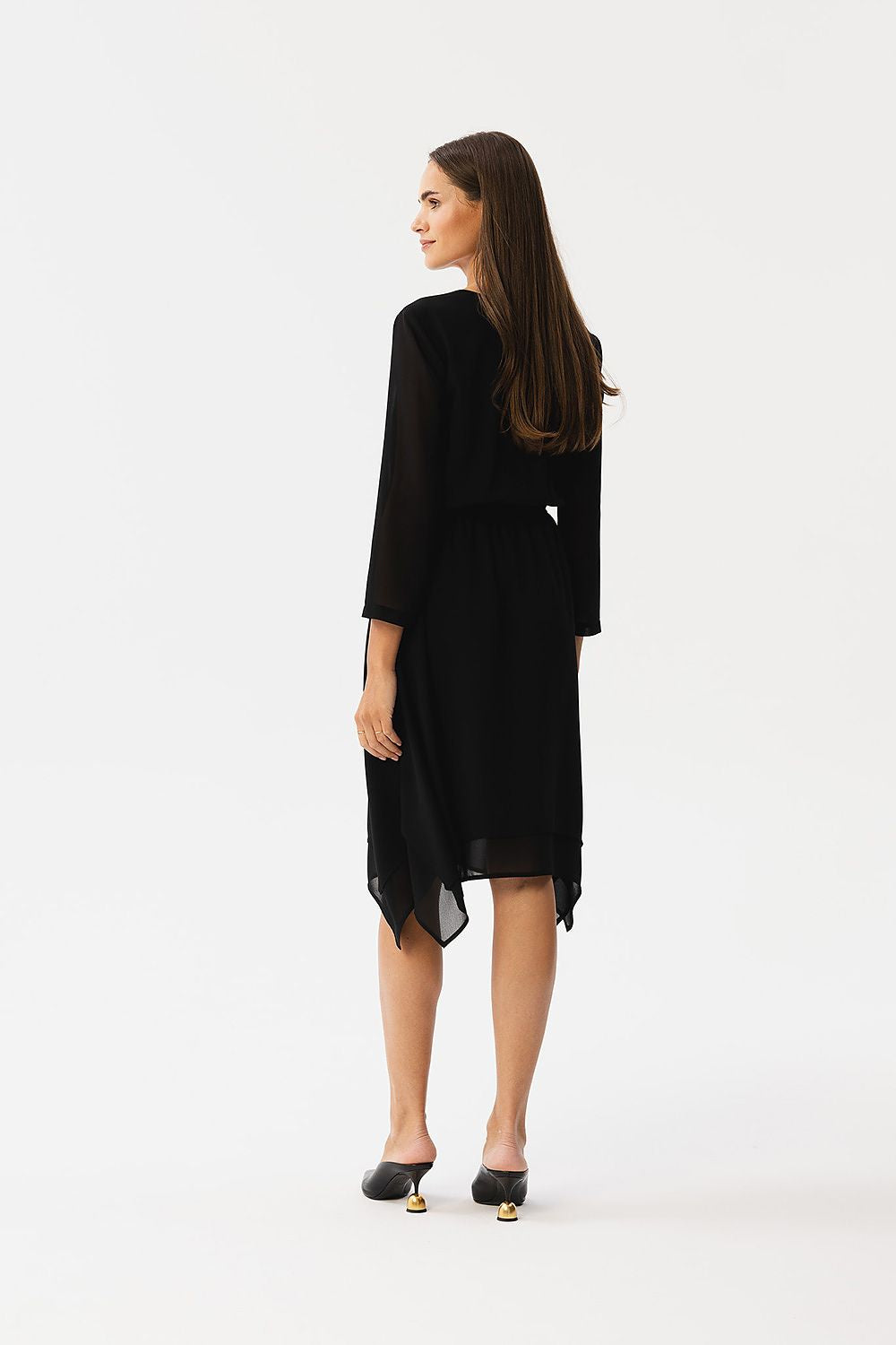 black asymmetrical cocktail dress alternate angle