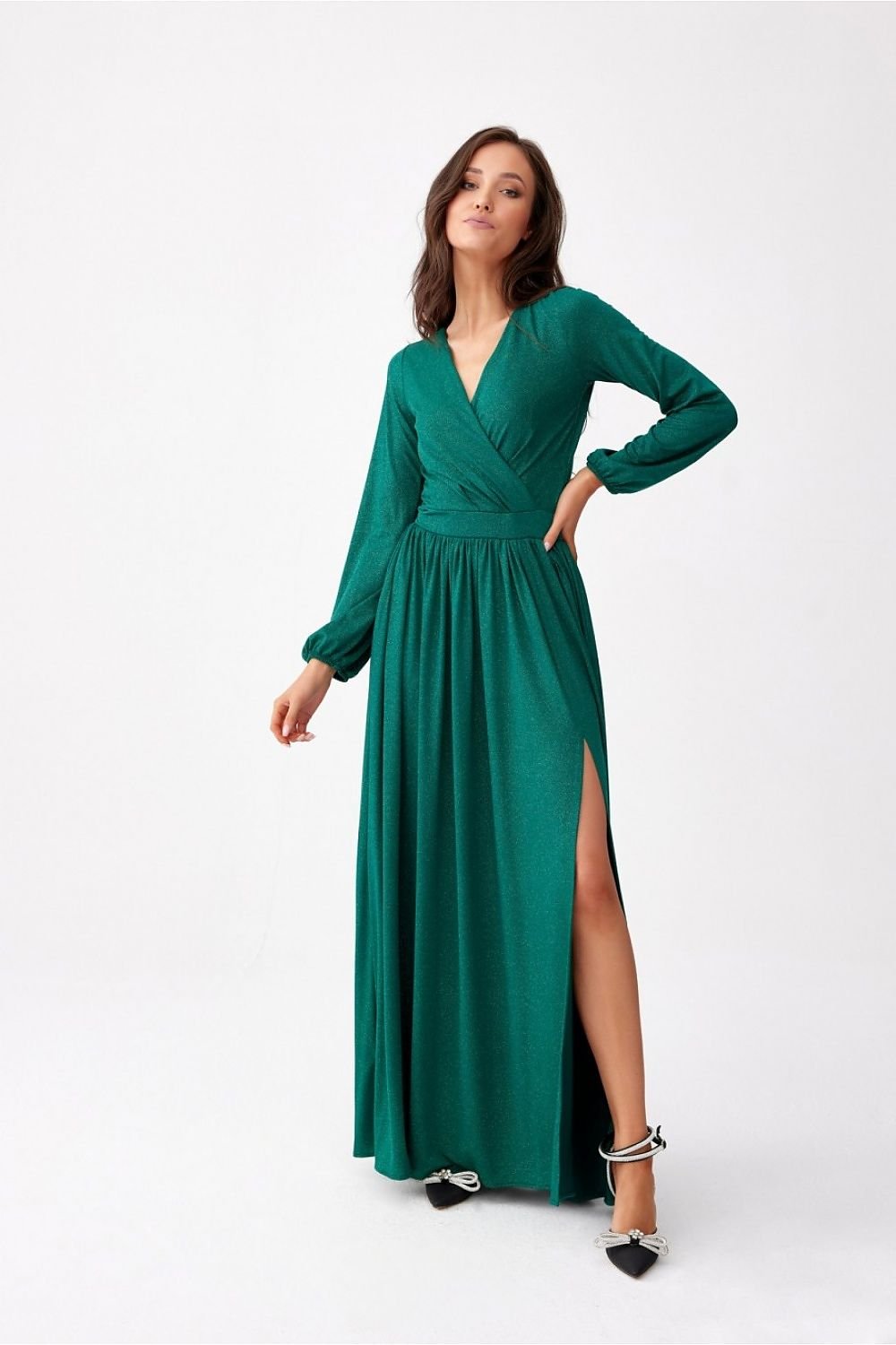 green belted maxi long dress back view