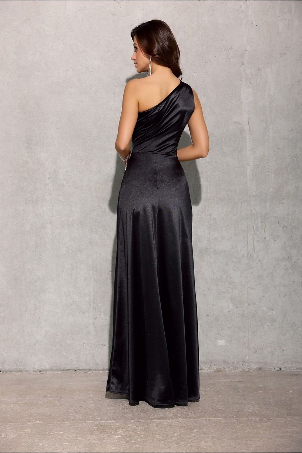 black satin long dress detail view