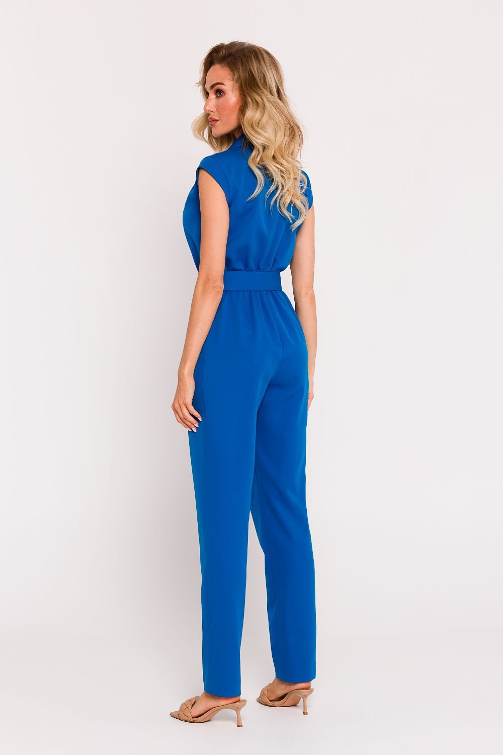 blue belted sleeveless suit alternate angle