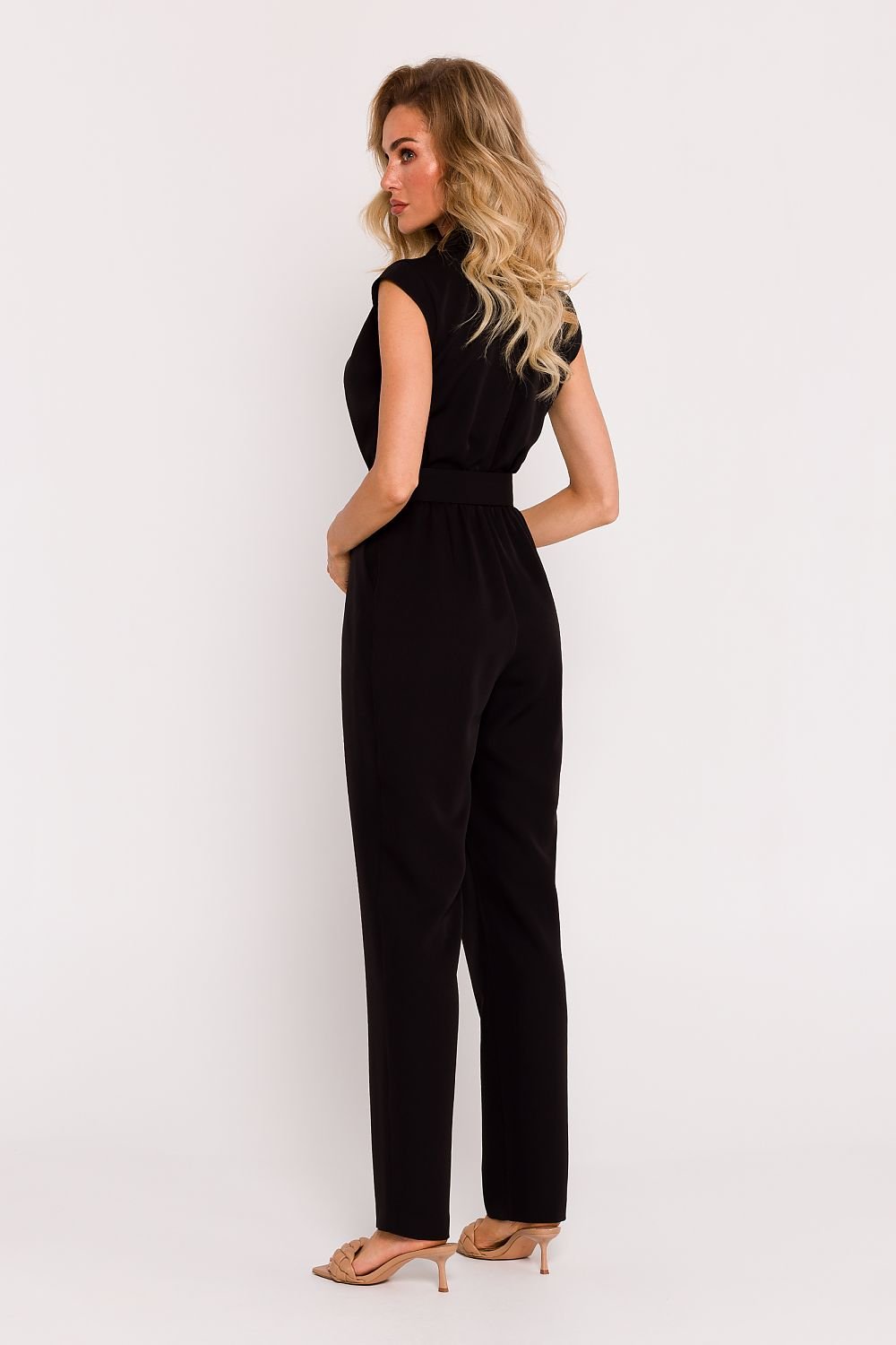 black belted sleeveless suit alternate angle