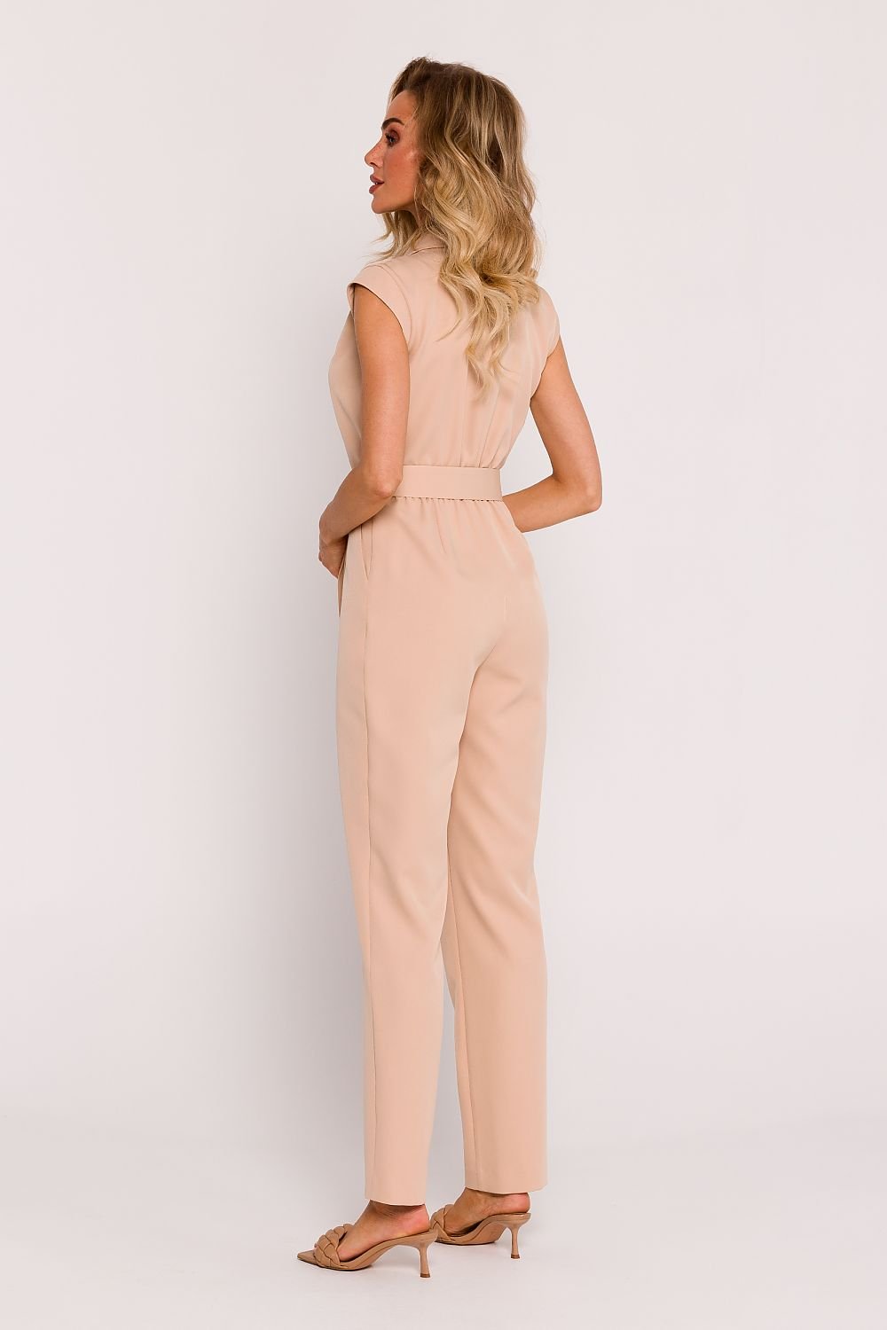 beige belted sleeveless suit alternate angle