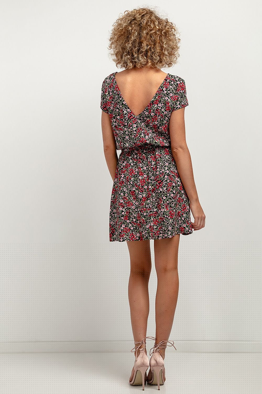 multicolor wrap flared day dress detail view