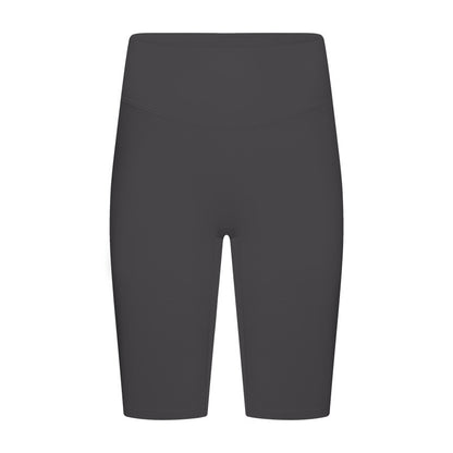 Grey yoga shorts front profile showing fit