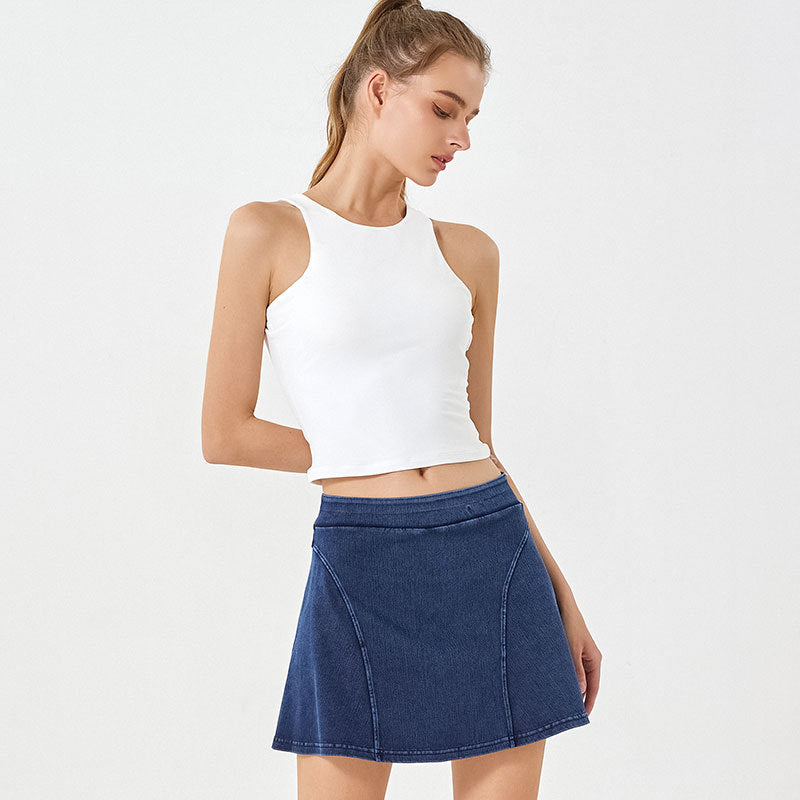Summer High Waist Faux Two Piece Denim Yoga Skirt Slim Fit Hip Lift Fitness Shorts-High-Performance Women's Sport Skirts - Trendy and Functional-Ayla Boutique