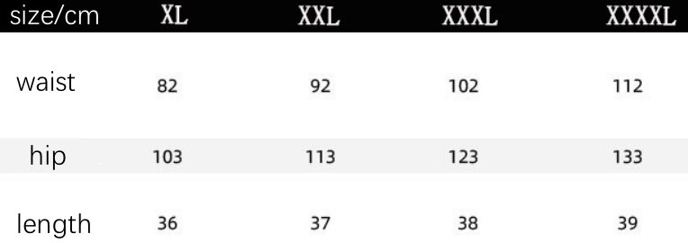 Size chart for plus size high waist denim yoga shorts

