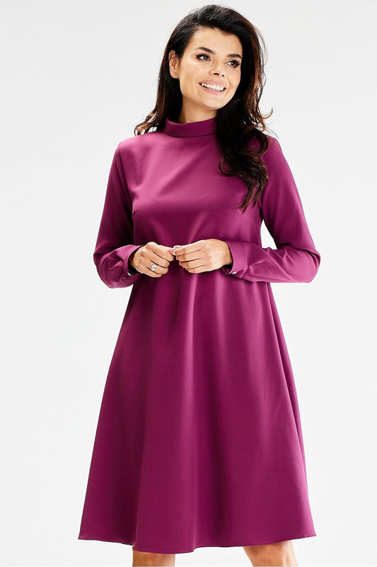 violet long sleeve turtleneck day dress front view