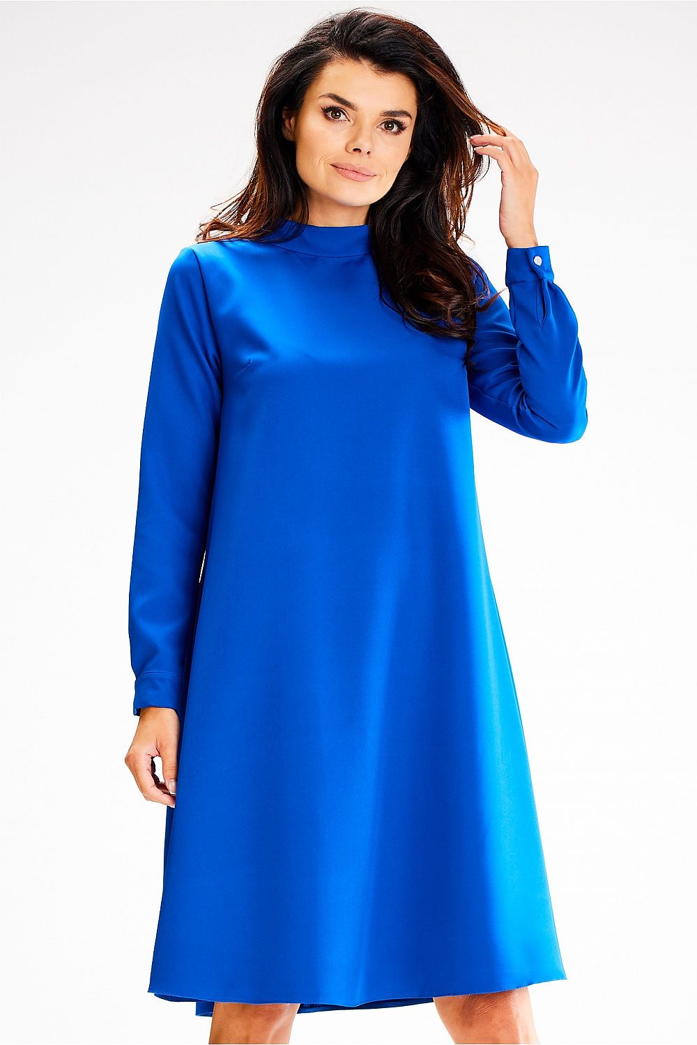 violet long sleeve turtleneck day dress back view