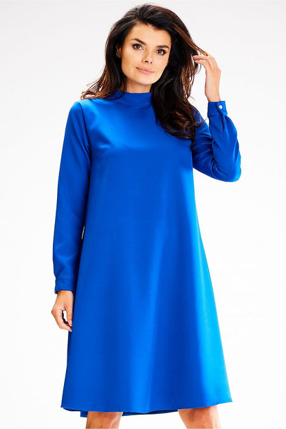 violet long sleeve turtleneck day dress back view