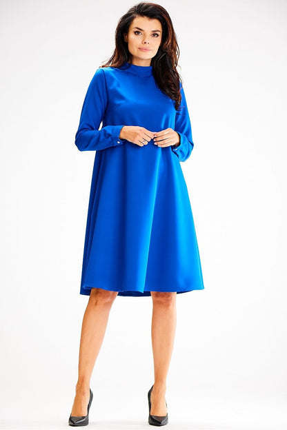 violet long sleeve turtleneck day dress side view