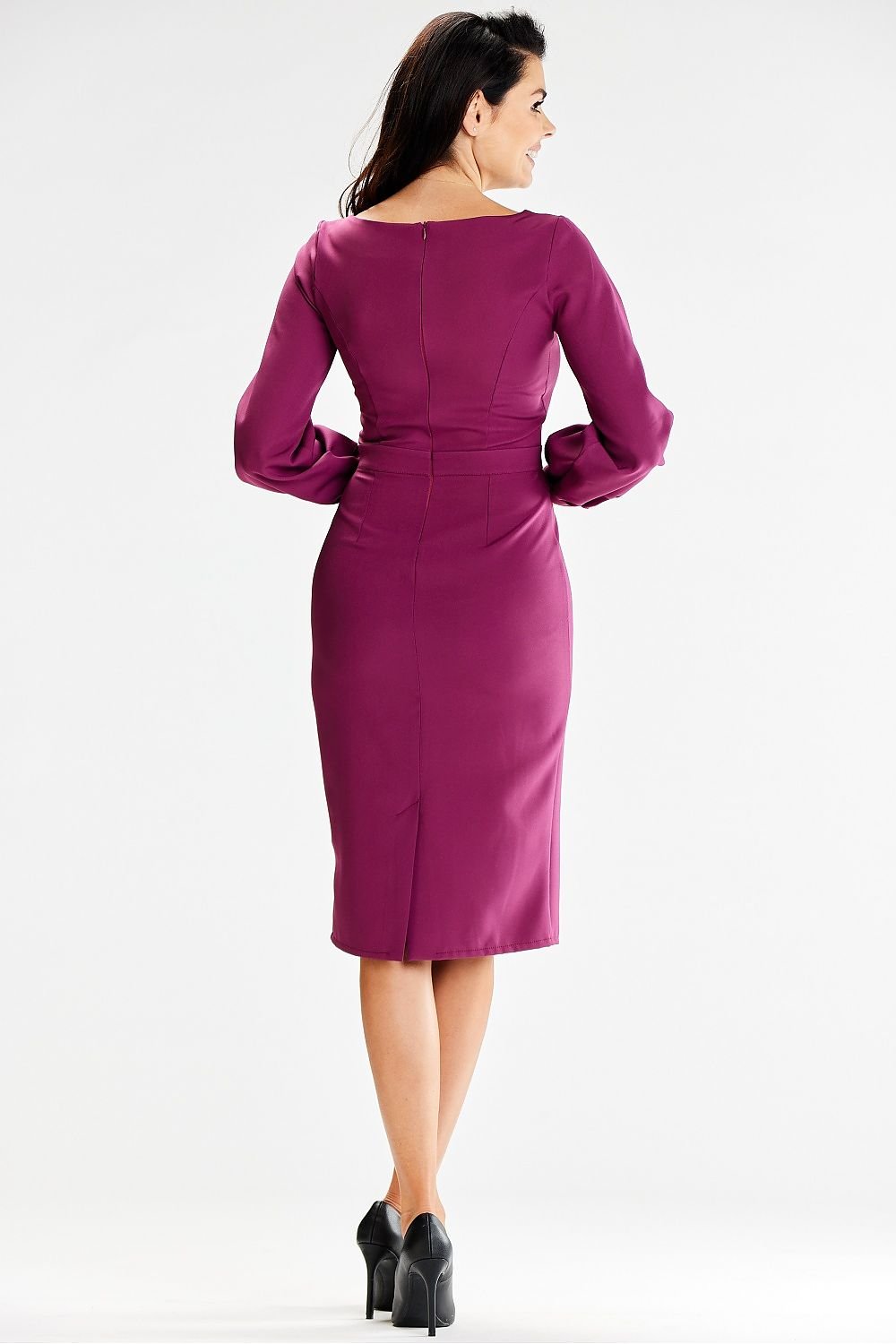 violet long sleeve day dress detail view
