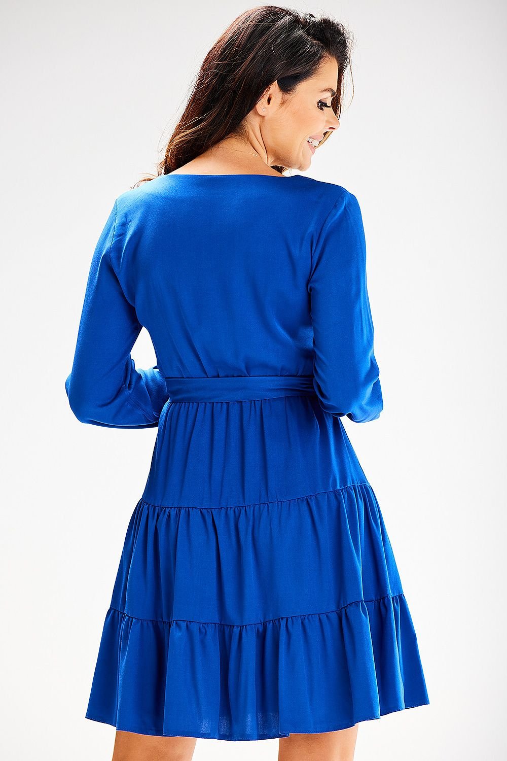 blue flared ruffle day dress detail view