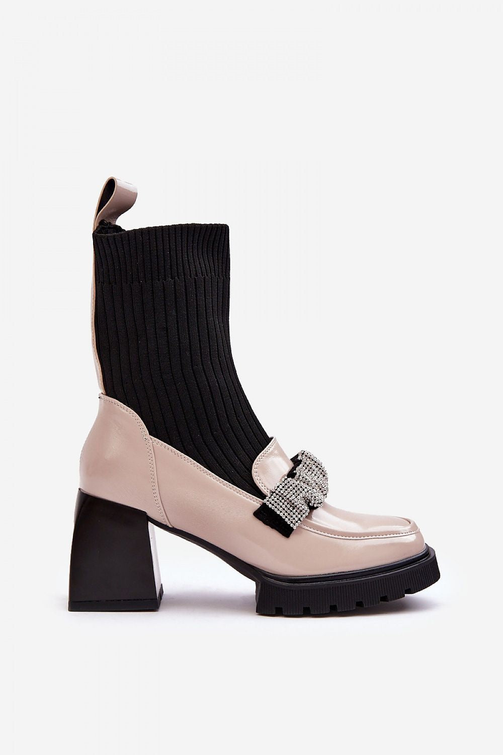 beige heel boots detail view