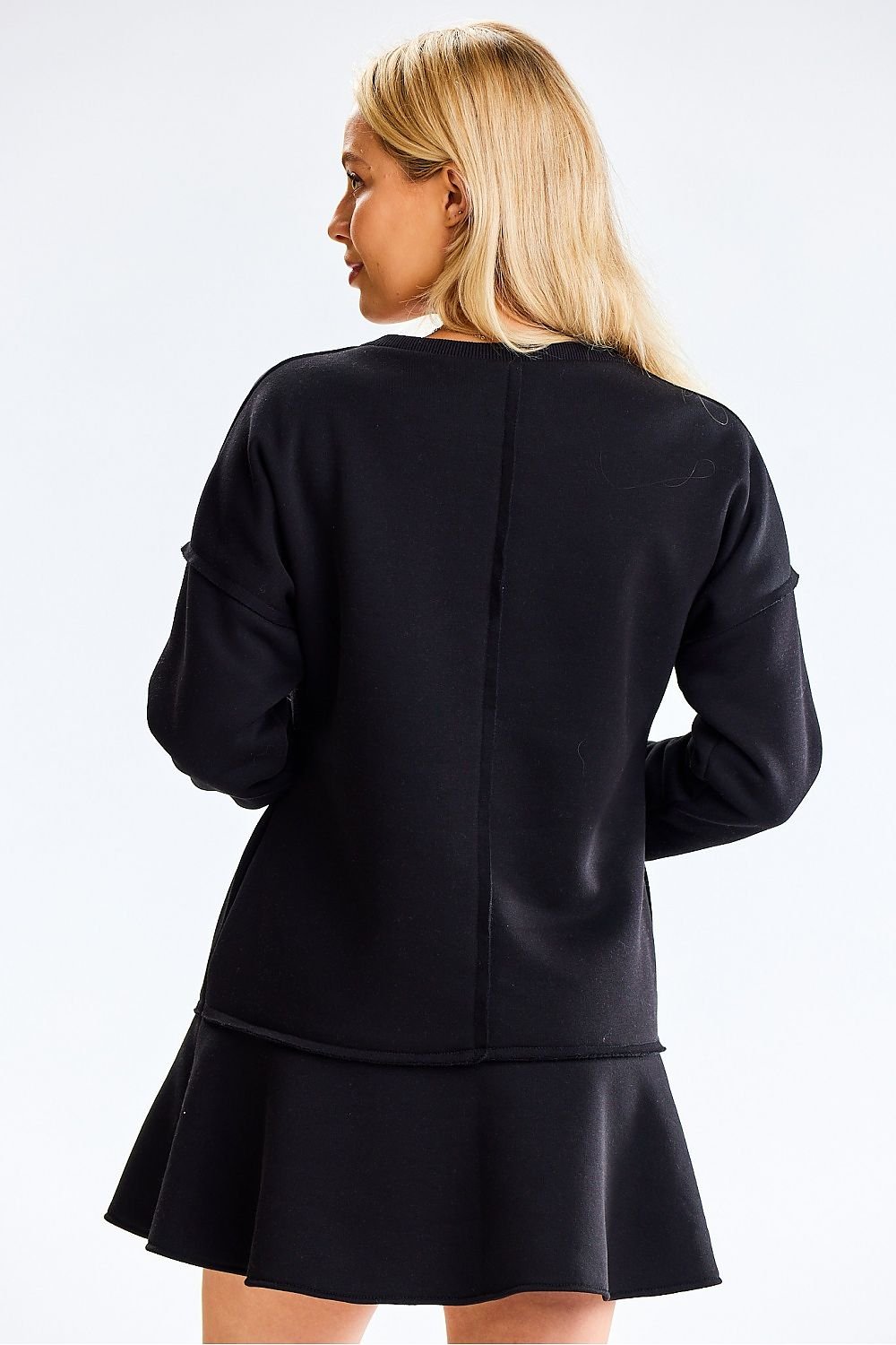 grey ruffle long sleeve day dress view 6