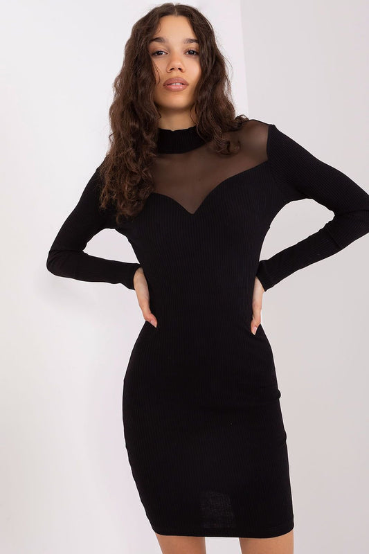 black ribbed pencil evening dress front view