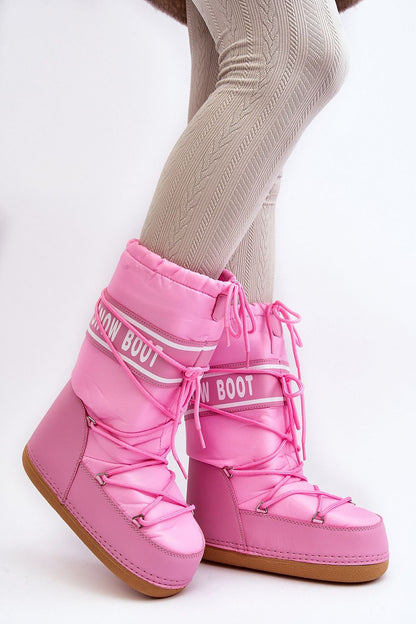 pink snow boots front view